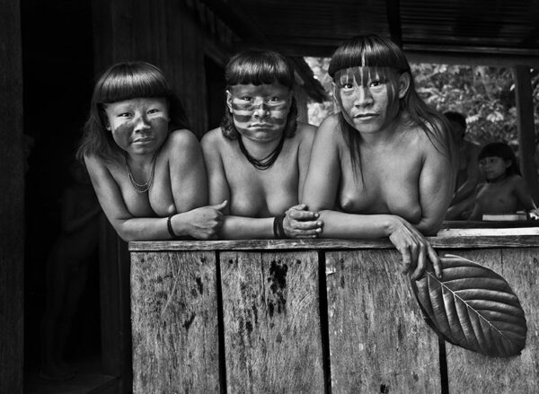 The upper body of three naked girls posing side by side.